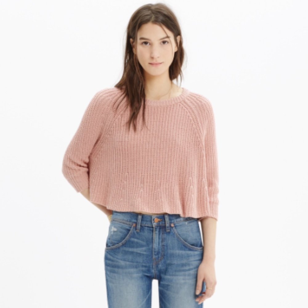 Madewell Swing Crop Sweater in Pink